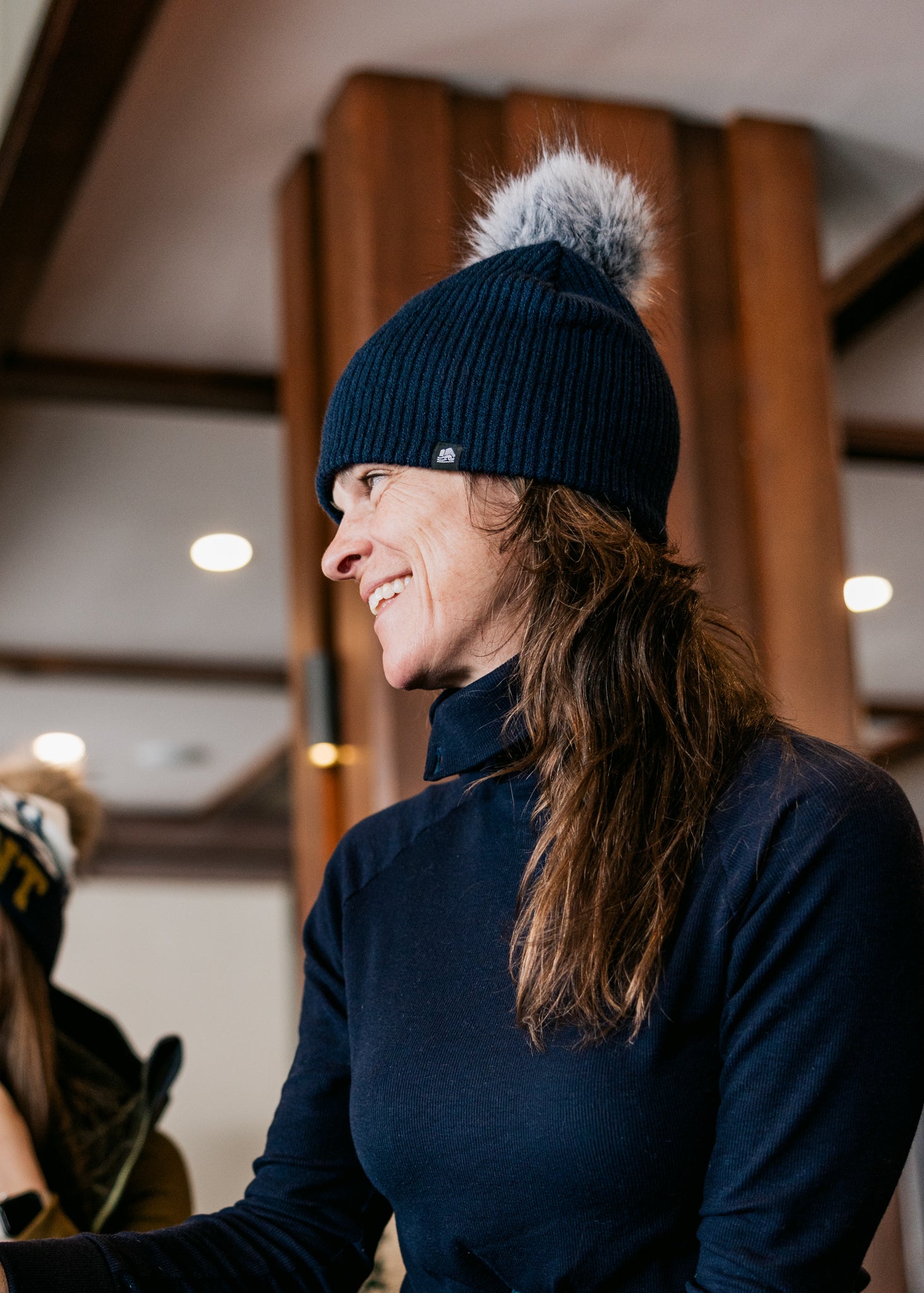 Chunky Rib Midi Faux Fur Pom Beanie