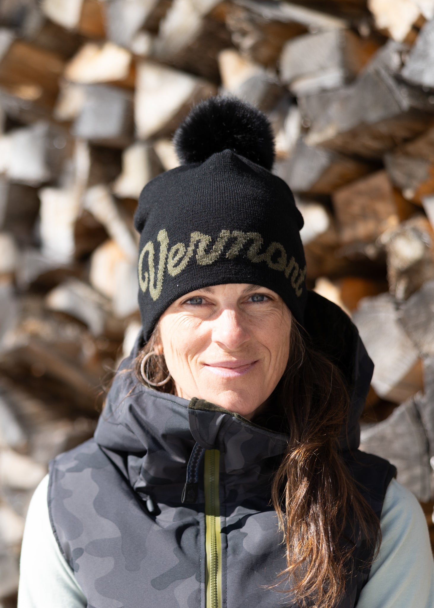 Vermont Cursive Midi Faux Fur Pom Beanie