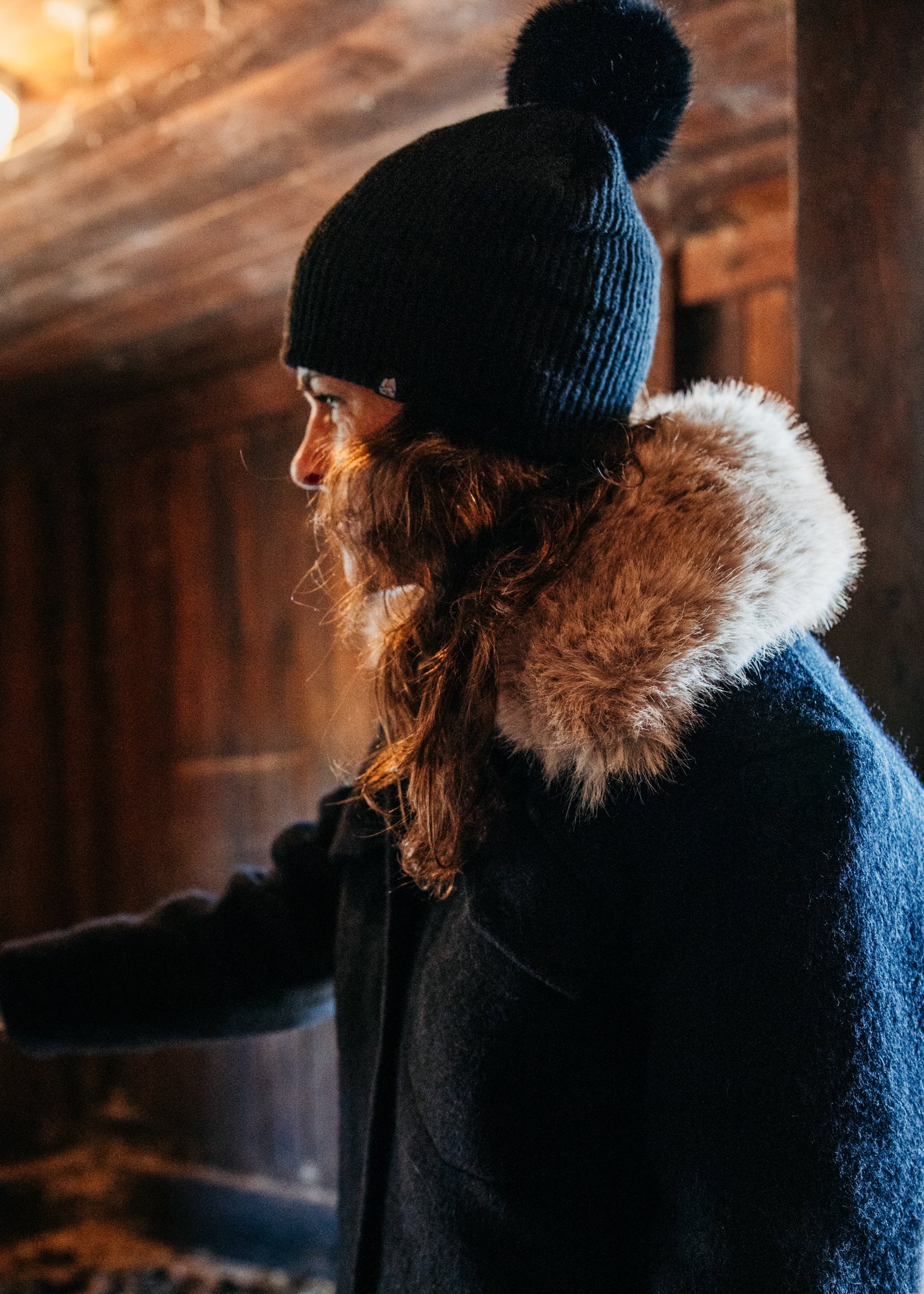 Chunky Rib Midi Faux Fur Pom Beanie