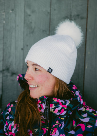 Chunky Rib Midi Faux Fur Pom Beanie
