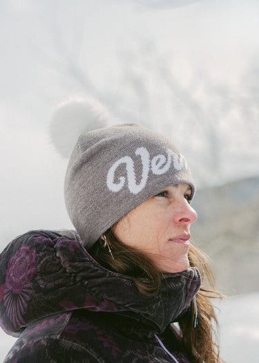 Vermont Cursive Midi Faux Fur Pom Beanie
