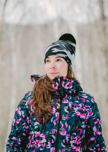Camo Midi Faux Fur Pom Beanie