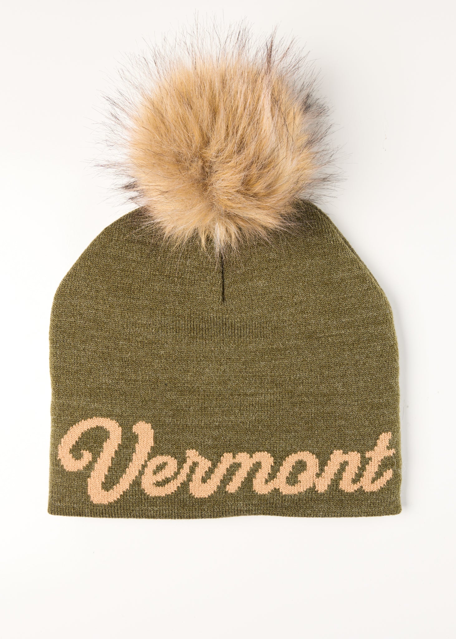 Vermont Cursive Midi Faux Fur Pom Beanie