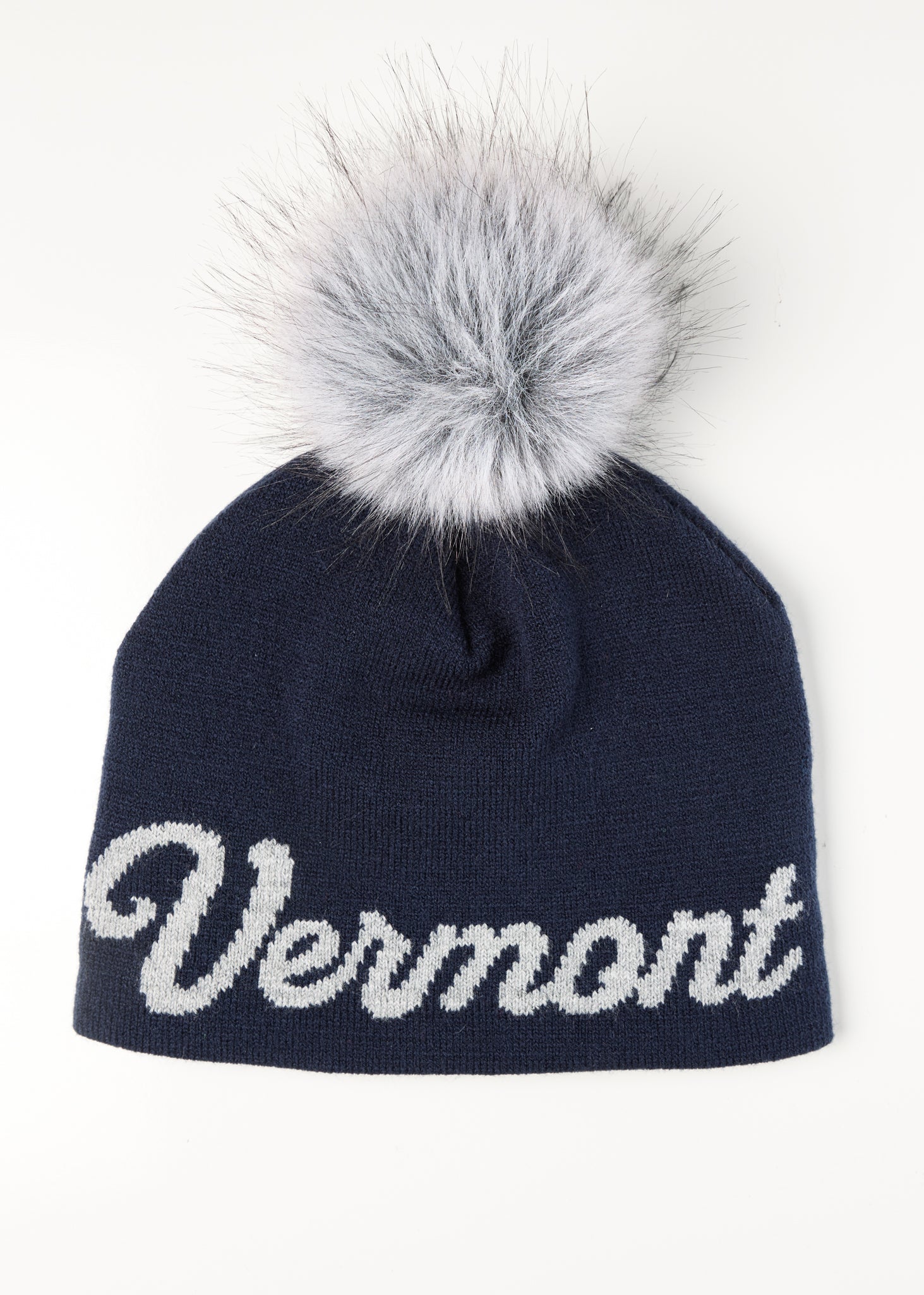 Vermont Cursive Midi Faux Fur Pom Beanie