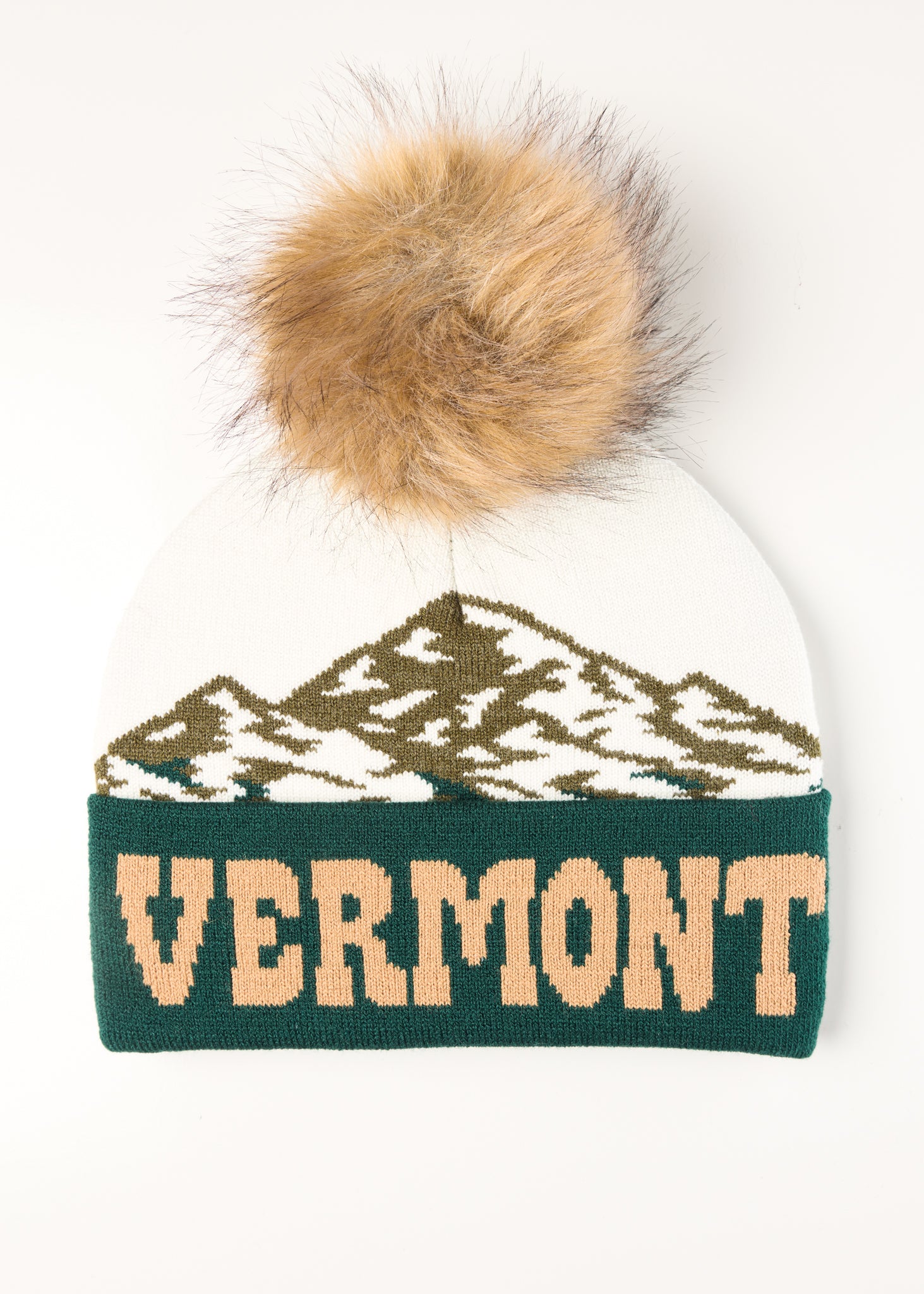 Vermont Cuffed Faux Fur Pom Beanie