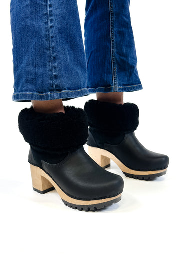Shearling Chunky Heel Clog Boot